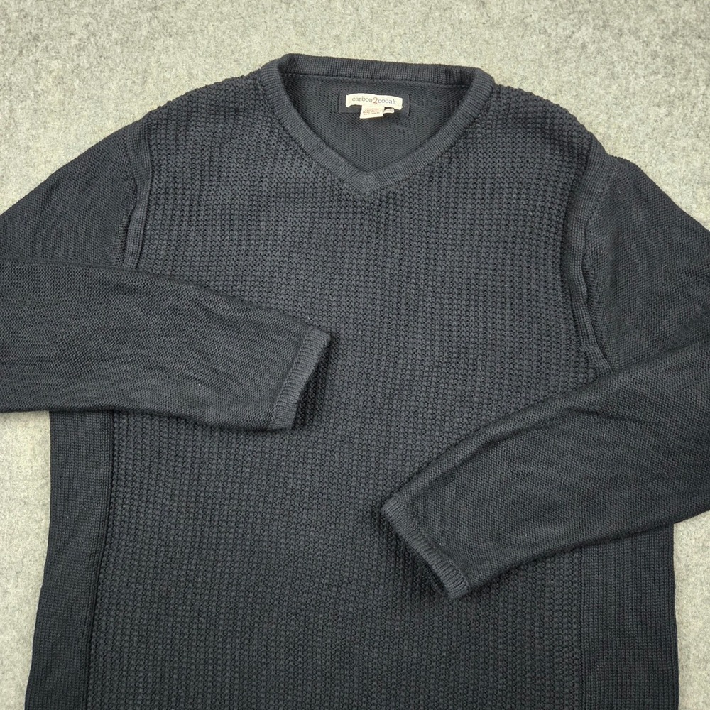 Carbon 2 Cobalt Sweater Mens Large Black Cotton Cashmere Blend Knit V Neck
